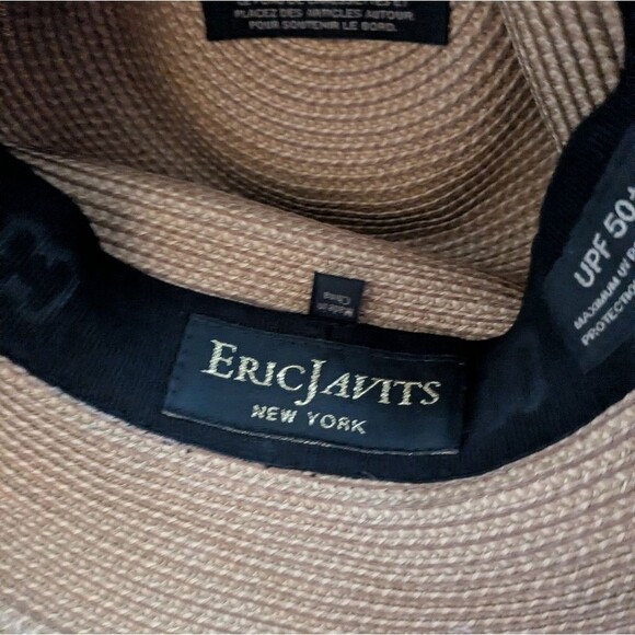 Eric Javits Classic Squishee® Straw Packable Fedora Natural Black Band Sun Hat - Picture 5 of 7